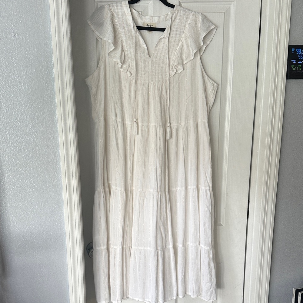 Style & Co. White and Gold Ruffle Maxi Dress